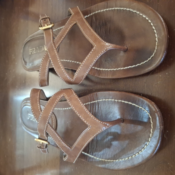 Prada Brown Leather Sandals - Picture 2 of 8